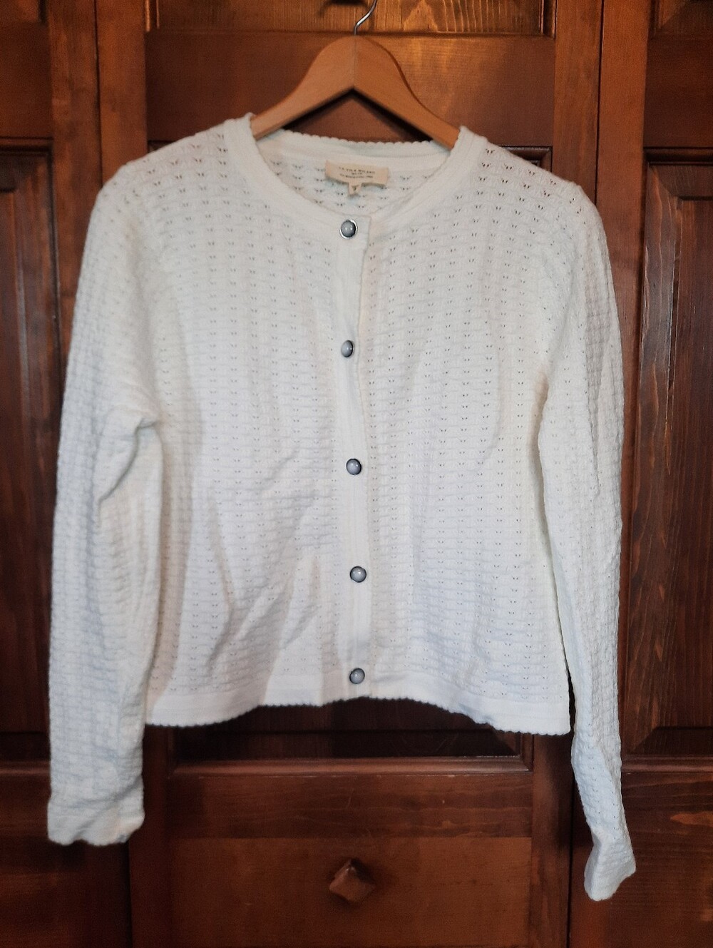 La Vila Milano Milan Off White Pointelle Knit Cardigan Sweater Size Medium